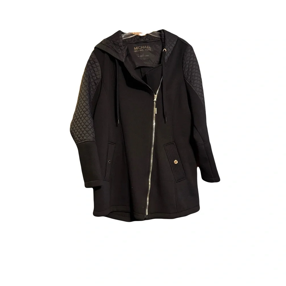 Michael Kors Women's Black Utility Jacket with Quilted Sleeves / 1X